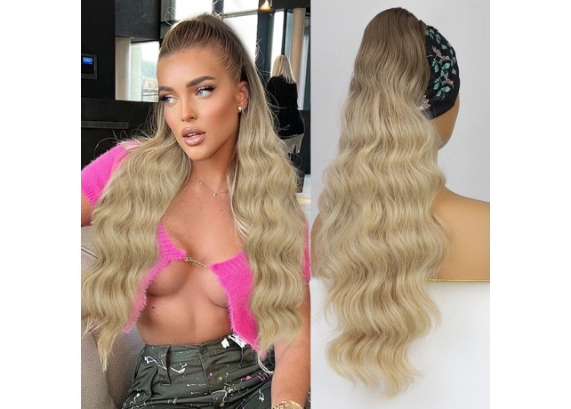 Coada de Par cu snur Ombre Saten Foarte Deschis/ Blond natural, 70 cm